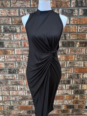 nine britton Black Sleeveless Twist-Detail Midi Dress NWOT Medium Petite